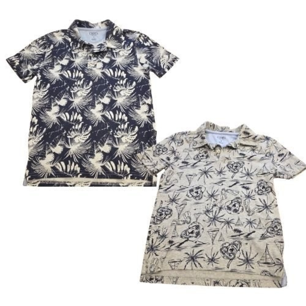 Chaps Boys 8 Short Sleeve Polo Shirt 2PK Navy Tropical Palm Grey Snorkel Dog